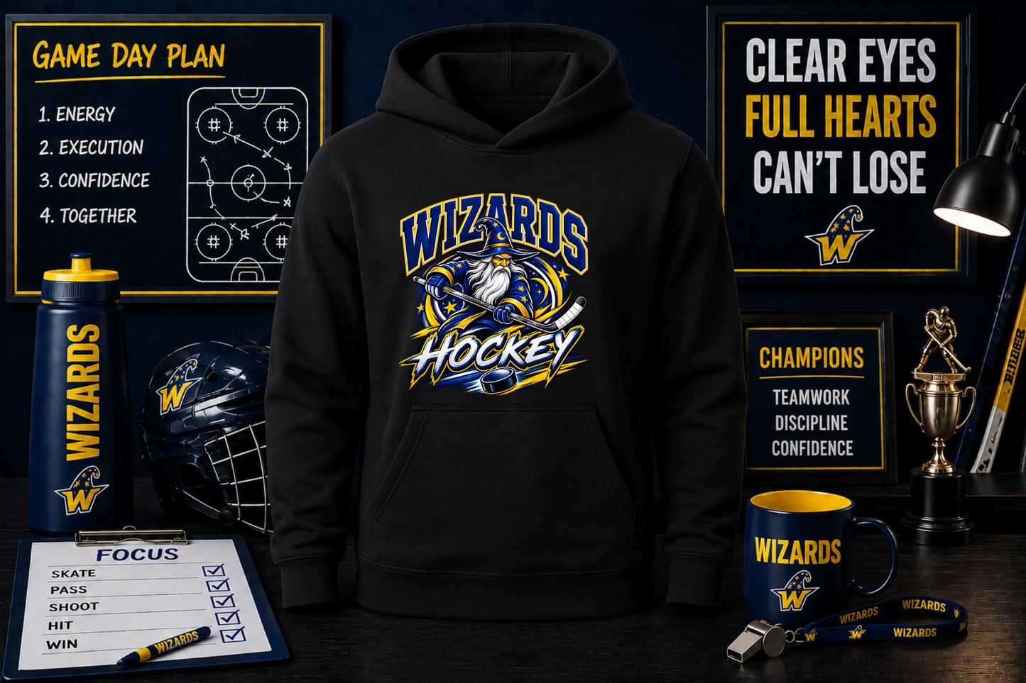 Wizard Hockey mascot hoodie youth